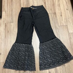 Black Flared Pants with Lace Detail